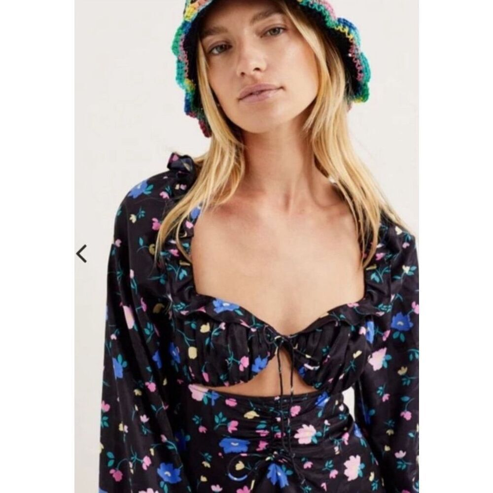 New For Love and Lemons Lexy Black Floral Long Sleeve Dress Size XS - Picture 3 of 12